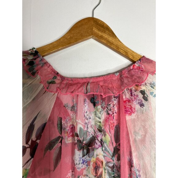 Johnny Was Adore Floral Sheer Boho Dress Button Detail & Tassel Tie Multicolor S - Picture 12 of 13